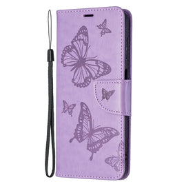 Embossing Two Butterflies Pattern Leather Phone Case with Holder & Card Slot & Wallet & Lanyard, For Samsung Galaxy A13 5G, For Samsung Galaxy S22 Ultra 5G, For Samsung Galaxy S22+ 5G, For Samsung Galaxy S22 5G