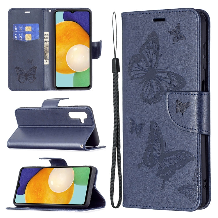 Embossing Two Butterflies Pattern Leather Phone Case with Holder & Card Slot & Wallet & Lanyard, For Samsung Galaxy A13 5G, For Samsung Galaxy S22 Ultra 5G, For Samsung Galaxy S22+ 5G, For Samsung Galaxy S22 5G