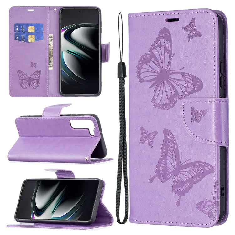 Embossing Two Butterflies Pattern Leather Phone Case with Holder & Card Slot & Wallet & Lanyard, For Samsung Galaxy A13 5G, For Samsung Galaxy S22 Ultra 5G, For Samsung Galaxy S22+ 5G, For Samsung Galaxy S22 5G