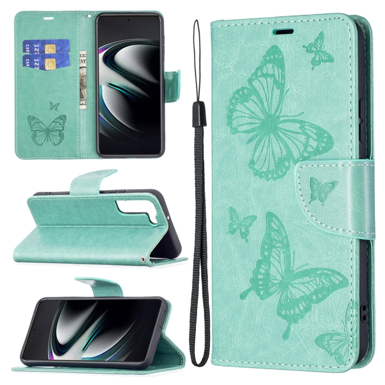 Embossing Two Butterflies Pattern Leather Phone Case with Holder & Card Slot & Wallet & Lanyard, For Samsung Galaxy A13 5G, For Samsung Galaxy S22 Ultra 5G, For Samsung Galaxy S22+ 5G, For Samsung Galaxy S22 5G