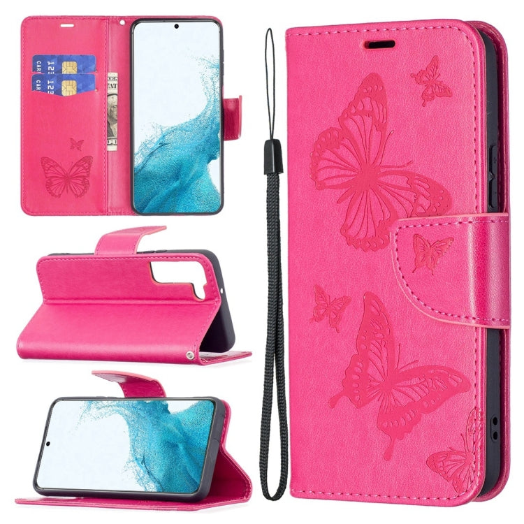 Embossing Two Butterflies Pattern Leather Phone Case with Holder & Card Slot & Wallet & Lanyard, For Samsung Galaxy A13 5G, For Samsung Galaxy S22 Ultra 5G, For Samsung Galaxy S22+ 5G, For Samsung Galaxy S22 5G