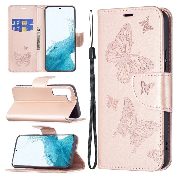 Embossing Two Butterflies Pattern Leather Phone Case with Holder & Card Slot & Wallet & Lanyard, For Samsung Galaxy A13 5G, For Samsung Galaxy S22 Ultra 5G, For Samsung Galaxy S22+ 5G, For Samsung Galaxy S22 5G