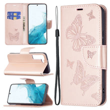 Load image into Gallery viewer, Embossing Two Butterflies Pattern Leather Phone Case with Holder &amp; Card Slot &amp; Wallet &amp; Lanyard, For Samsung Galaxy A13 5G, For Samsung Galaxy S22 Ultra 5G, For Samsung Galaxy S22+ 5G, For Samsung Galaxy S22 5G