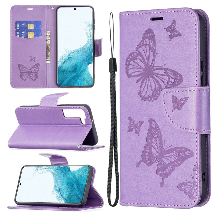 Embossing Two Butterflies Pattern Leather Phone Case with Holder & Card Slot & Wallet & Lanyard, For Samsung Galaxy A13 5G, For Samsung Galaxy S22 Ultra 5G, For Samsung Galaxy S22+ 5G, For Samsung Galaxy S22 5G