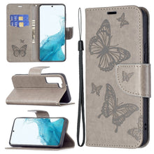 Load image into Gallery viewer, Embossing Two Butterflies Pattern Leather Phone Case with Holder &amp; Card Slot &amp; Wallet &amp; Lanyard, For Samsung Galaxy A13 5G, For Samsung Galaxy S22 Ultra 5G, For Samsung Galaxy S22+ 5G, For Samsung Galaxy S22 5G