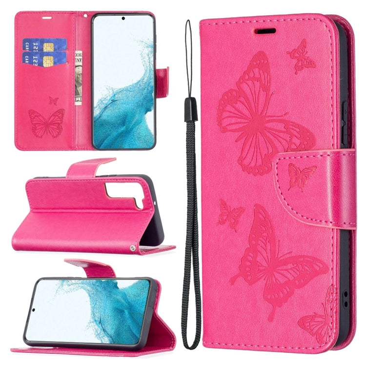 Embossing Two Butterflies Pattern Leather Phone Case with Holder & Card Slot & Wallet & Lanyard, For Samsung Galaxy A13 5G, For Samsung Galaxy S22 Ultra 5G, For Samsung Galaxy S22+ 5G, For Samsung Galaxy S22 5G