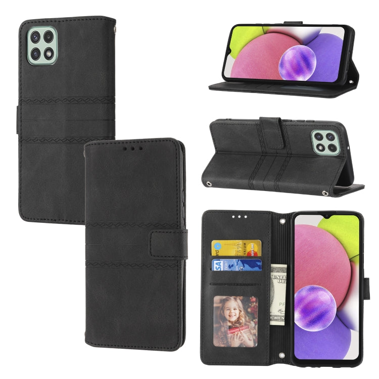 Embossed Striped Magnetic Buckle Horizontal Flip Phone Leather Case, For Samsung Galaxy A03 International Version, For Xiaomi Redmi Note 11, For Samsung Galaxy A03 EU Version, For Xiaomi Redmi Note 11 Pro, For Samaung Galaxy S22 Ultra 5G