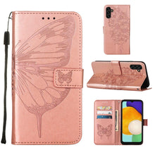 Load image into Gallery viewer, Embossed Butterfly Leather Phone Case with Holder &amp; Card Slot &amp; Wallet &amp; Lanyard, For Samsung Galaxy A13 5G, For Samsung Galaxy F52 5G, For Samsung Galaxy S22 5G, For Samsung Galaxy S22+ 5G, For Samsung Galaxy S22 Ultra 5G                              ...
