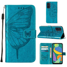 Load image into Gallery viewer, Embossed Butterfly Leather Phone Case with Holder &amp; Card Slot &amp; Wallet &amp; Lanyard, For Samsung Galaxy A13 5G, For Samsung Galaxy F52 5G, For Samsung Galaxy S22 5G, For Samsung Galaxy S22+ 5G, For Samsung Galaxy S22 Ultra 5G                              ...