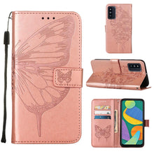 Load image into Gallery viewer, Embossed Butterfly Leather Phone Case with Holder &amp; Card Slot &amp; Wallet &amp; Lanyard, For Samsung Galaxy A13 5G, For Samsung Galaxy F52 5G, For Samsung Galaxy S22 5G, For Samsung Galaxy S22+ 5G, For Samsung Galaxy S22 Ultra 5G                              ...