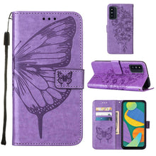 Load image into Gallery viewer, Embossed Butterfly Leather Phone Case with Holder &amp; Card Slot &amp; Wallet &amp; Lanyard, For Samsung Galaxy A13 5G, For Samsung Galaxy F52 5G, For Samsung Galaxy S22 5G, For Samsung Galaxy S22+ 5G, For Samsung Galaxy S22 Ultra 5G                              ...