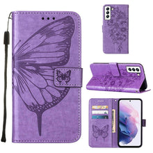 Load image into Gallery viewer, Embossed Butterfly Leather Phone Case with Holder &amp; Card Slot &amp; Wallet &amp; Lanyard, For Samsung Galaxy A13 5G, For Samsung Galaxy F52 5G, For Samsung Galaxy S22 5G, For Samsung Galaxy S22+ 5G, For Samsung Galaxy S22 Ultra 5G                              ...