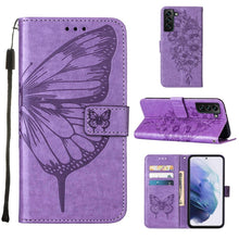 Load image into Gallery viewer, Embossed Butterfly Leather Phone Case with Holder &amp; Card Slot &amp; Wallet &amp; Lanyard, For Samsung Galaxy A13 5G, For Samsung Galaxy F52 5G, For Samsung Galaxy S22 5G, For Samsung Galaxy S22+ 5G, For Samsung Galaxy S22 Ultra 5G                              ...