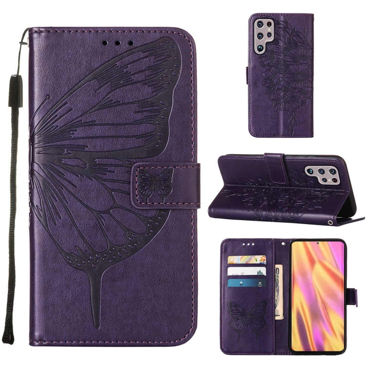 Embossed Butterfly Leather Phone Case with Holder & Card Slot & Wallet & Lanyard, For Samsung Galaxy A13 5G, For Samsung Galaxy F52 5G, For Samsung Galaxy S22 5G, For Samsung Galaxy S22+ 5G, For Samsung Galaxy S22 Ultra 5G                              ...