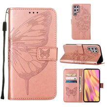 Load image into Gallery viewer, Embossed Butterfly Leather Phone Case with Holder &amp; Card Slot &amp; Wallet &amp; Lanyard, For Samsung Galaxy A13 5G, For Samsung Galaxy F52 5G, For Samsung Galaxy S22 5G, For Samsung Galaxy S22+ 5G, For Samsung Galaxy S22 Ultra 5G                              ...