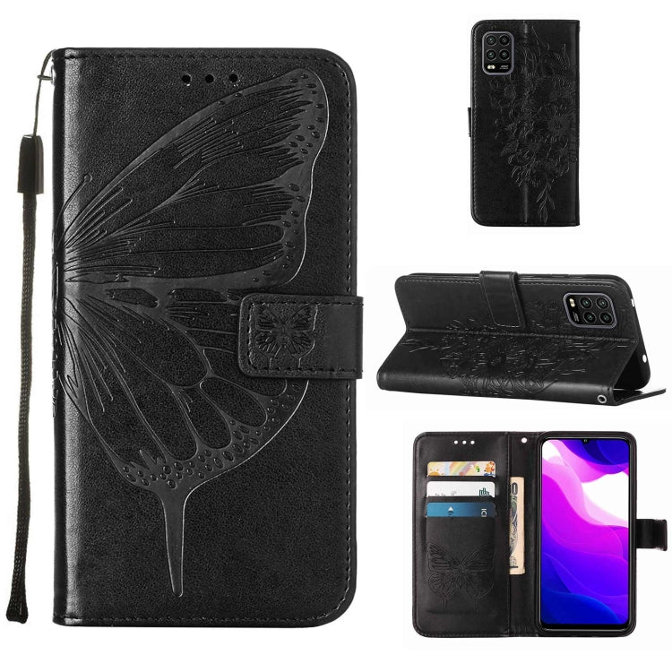 Embossed Butterfly Leather Phone Case with Holder & Card Slot & Wallet & Lanyard, For Xiaomi Mi 10 5G / 10 Pro 5G