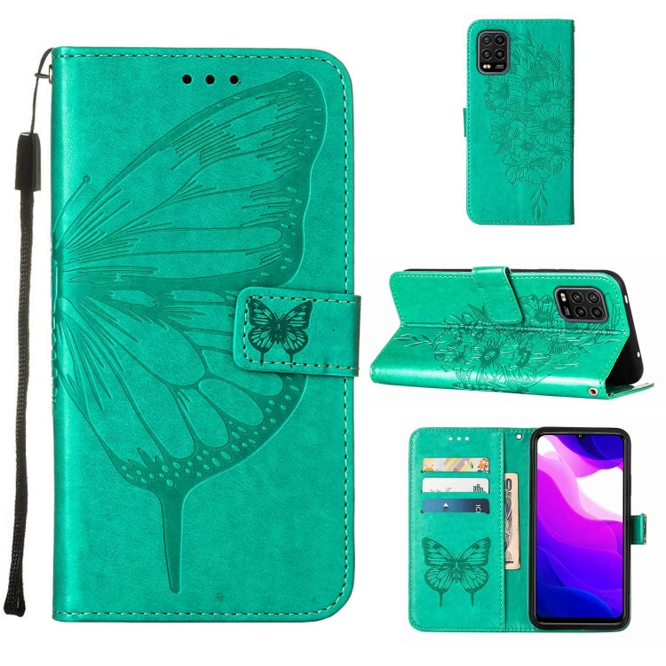 Embossed Butterfly Leather Phone Case with Holder & Card Slot & Wallet & Lanyard, For Xiaomi Mi 10 5G / 10 Pro 5G