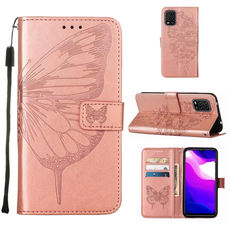 Embossed Butterfly Leather Phone Case with Holder & Card Slot & Wallet & Lanyard, For Xiaomi Mi 10 5G / 10 Pro 5G