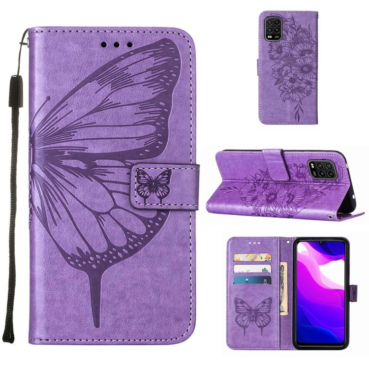 Embossed Butterfly Leather Phone Case with Holder & Card Slot & Wallet & Lanyard, For Xiaomi Mi 10 5G / 10 Pro 5G
