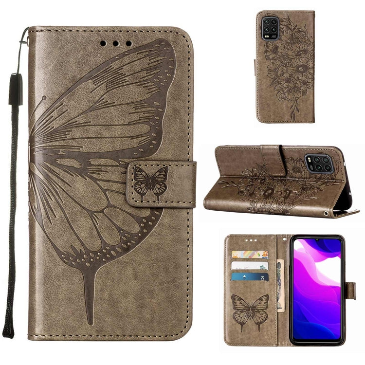 Embossed Butterfly Leather Phone Case with Holder & Card Slot & Wallet & Lanyard, For Xiaomi Mi 10 5G / 10 Pro 5G