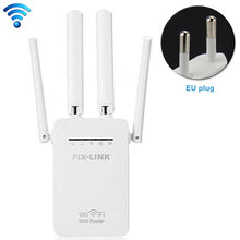 Load image into Gallery viewer, Wireless Smart WiFi Router Repeater with 4 WiFi Antennas, EU Plug Black, EU Plug White, UK Plug Black, UK Plug White, US Plug Black, US Plug White