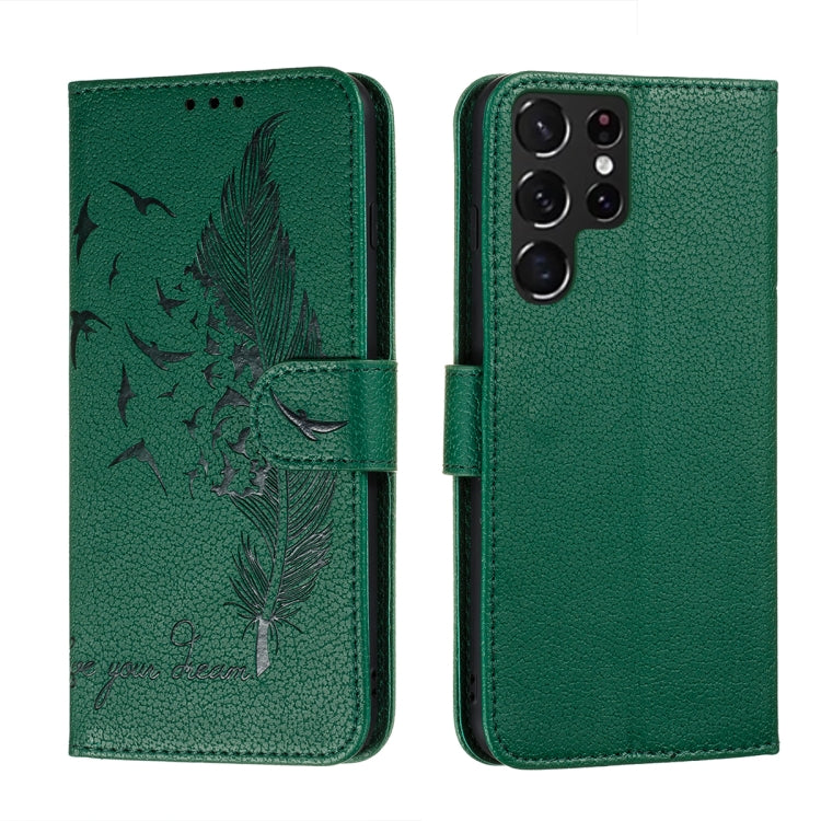Feather Pattern Litchi Texture Leather Phone Case with Holder & Card Slots & Wallet, For Samsung Galaxy S22 5G, For Samsung Galaxy S22 Ultra 5G, For Samsung Galaxy S22+ 5G, For Xiaomi Redmi Note 11, For Xiaomi Redmi Note 11 Pro