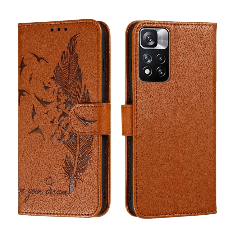 Feather Pattern Litchi Texture Leather Phone Case with Holder & Card Slots & Wallet, For Samsung Galaxy S22 5G, For Samsung Galaxy S22 Ultra 5G, For Samsung Galaxy S22+ 5G, For Xiaomi Redmi Note 11, For Xiaomi Redmi Note 11 Pro