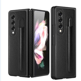 Litchi Texture Hinge Protection Folding Phone Case with Pen Cover, For Samsung Galaxy Z Fold3 5G