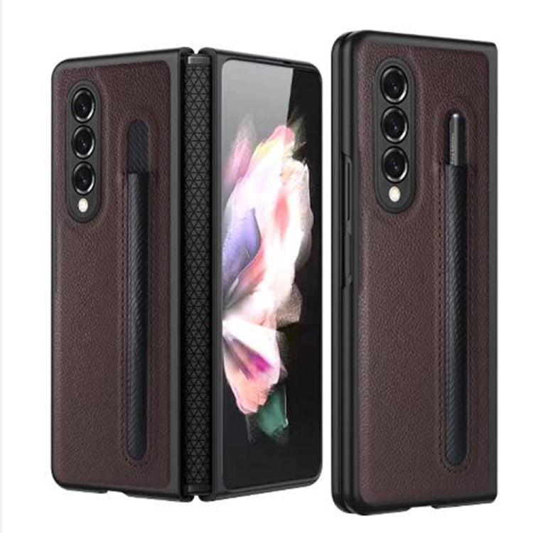 Litchi Texture Hinge Protection Folding Phone Case with Pen Cover, For Samsung Galaxy Z Fold3 5G
