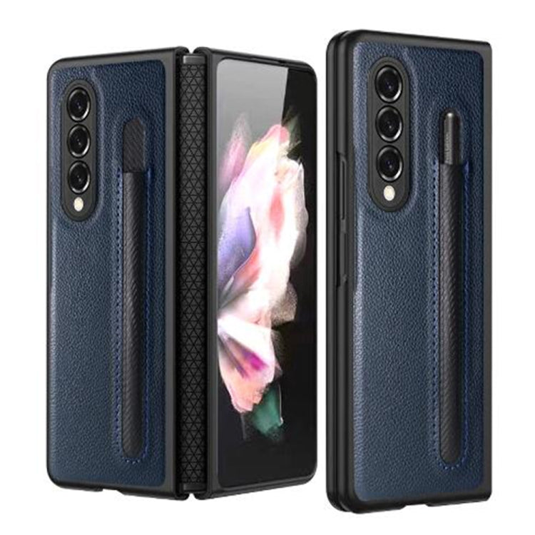 Litchi Texture Hinge Protection Folding Phone Case with Pen Cover, For Samsung Galaxy Z Fold3 5G
