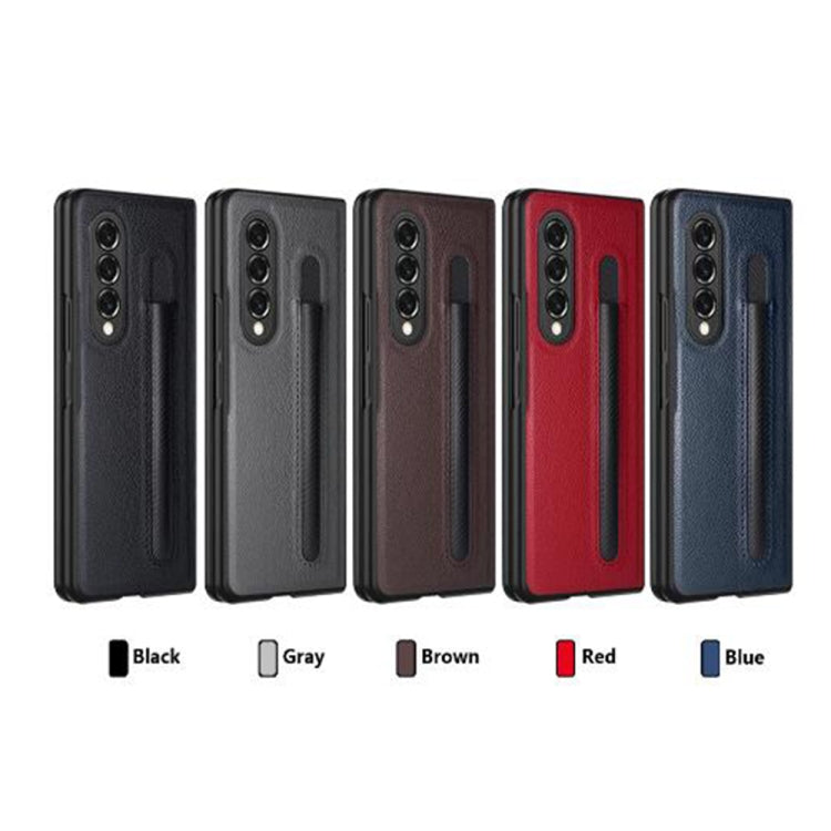 Litchi Texture Hinge Protection Folding Phone Case with Pen Cover, For Samsung Galaxy Z Fold3 5G