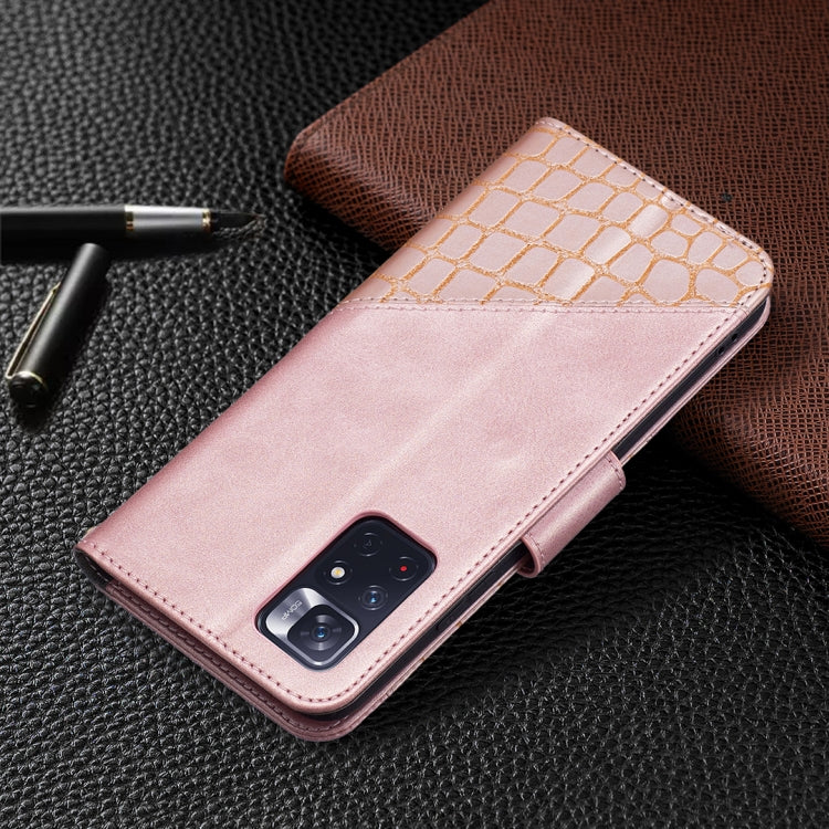 Matching Color Crocodile Texture Horizontal Flip Leather Phone Case with Wallet & Holder & Card Slots, For Xiaomi Redmi Note 11 5G