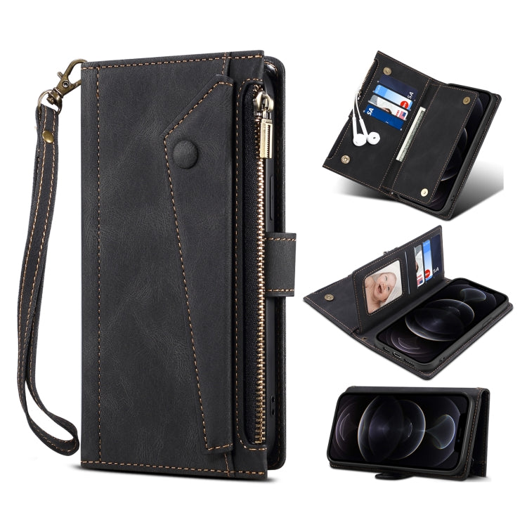 Retro Frosted Horizontal Flip Leather Phone Case with Holder & Card Slot & Wallet & Zipper Pocket & Lanyard, For Samsung Galaxy S22 5G, For Samsung Galaxy S22+ 5G, For Samsung Galaxy S22 Ultra 5G