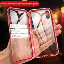 Load image into Gallery viewer, Ultra Slim Double Sides Magnetic Adsorption Angular Frame Tempered Glass Magnet Flip Case, For iPhone X / XS, For iPhone XR, For iPhone XS Max