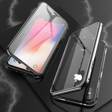 Load image into Gallery viewer, Ultra Slim Double Sides Magnetic Adsorption Angular Frame Tempered Glass Magnet Flip Case, For iPhone X / XS, For iPhone XR, For iPhone XS Max