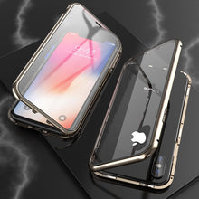 Load image into Gallery viewer, Ultra Slim Double Sides Magnetic Adsorption Angular Frame Tempered Glass Magnet Flip Case, For iPhone X / XS, For iPhone XR, For iPhone XS Max
