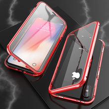 Load image into Gallery viewer, Ultra Slim Double Sides Magnetic Adsorption Angular Frame Tempered Glass Magnet Flip Case, For iPhone X / XS, For iPhone XR, For iPhone XS Max