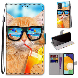 Coloured Drawing Cross Texture Horizontal Flip Leather Phone Case with Holder & Card Slots & Wallet & Lanyard, For Samsung Galaxy A53 5G, For Samsung Galaxy M52 5G