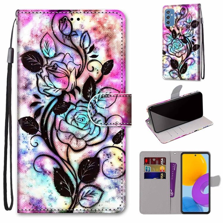 Coloured Drawing Cross Texture Horizontal Flip Leather Phone Case with Holder & Card Slots & Wallet & Lanyard, For Samsung Galaxy A53 5G, For Samsung Galaxy M52 5G