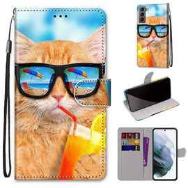 Coloured Drawing Cross Texture Horizontal Flip Leather Phone Case with Holder & Card Slots & Wallet & Lanyard, For Samsung Galaxy S22 5G, For Samsung Galaxy S22+ 5G