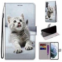 Load image into Gallery viewer, Coloured Drawing Cross Texture Horizontal Flip Leather Phone Case with Holder &amp; Card Slots &amp; Wallet &amp; Lanyard, For Samsung Galaxy S22 5G, For Samsung Galaxy S22+ 5G