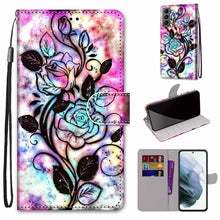 Load image into Gallery viewer, Coloured Drawing Cross Texture Horizontal Flip Leather Phone Case with Holder &amp; Card Slots &amp; Wallet &amp; Lanyard, For Samsung Galaxy S22 5G, For Samsung Galaxy S22+ 5G
