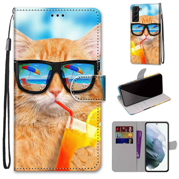 Coloured Drawing Cross Texture Horizontal Flip Leather Phone Case with Holder & Card Slots & Wallet & Lanyard, For Samsung Galaxy S22 5G, For Samsung Galaxy S22+ 5G