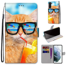 Load image into Gallery viewer, Coloured Drawing Cross Texture Horizontal Flip Leather Phone Case with Holder &amp; Card Slots &amp; Wallet &amp; Lanyard, For Samsung Galaxy S22 5G, For Samsung Galaxy S22+ 5G