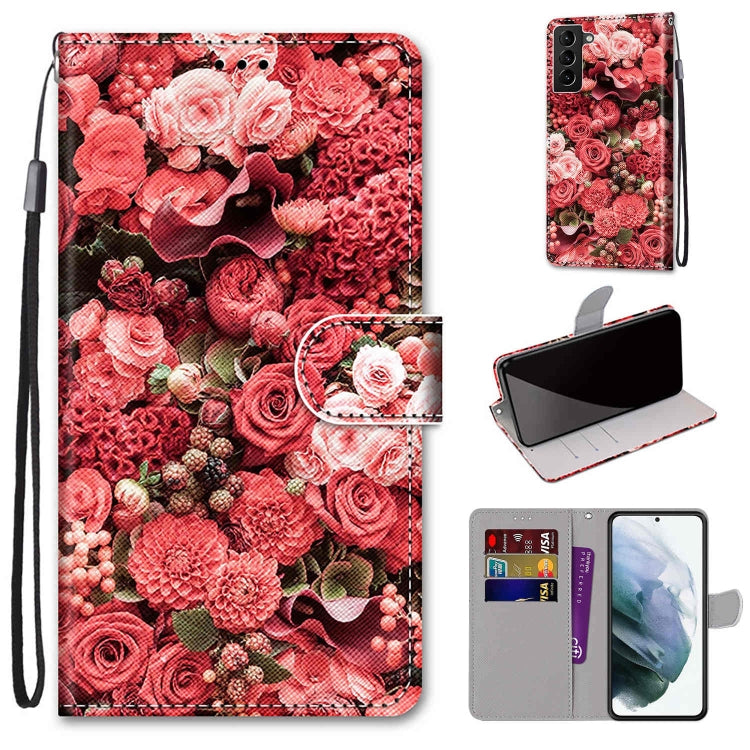 Coloured Drawing Cross Texture Horizontal Flip Leather Phone Case with Holder & Card Slots & Wallet & Lanyard, For Samsung Galaxy S22 5G, For Samsung Galaxy S22+ 5G