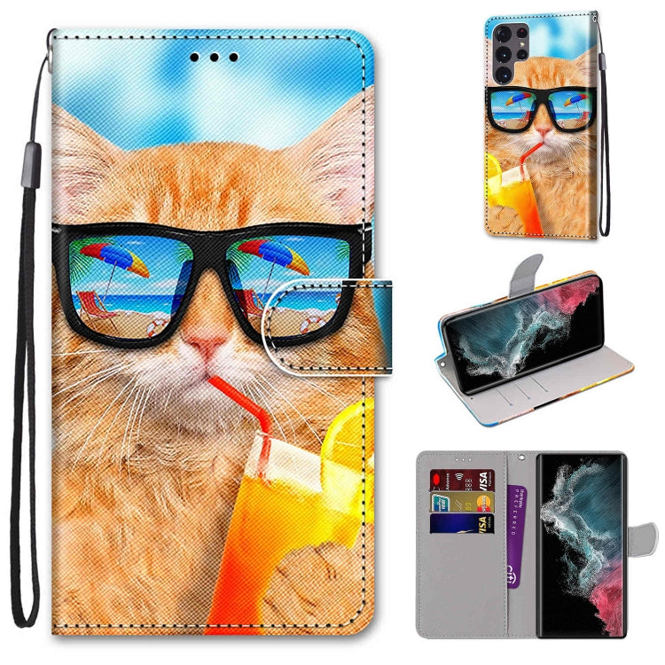 Coloured Drawing Cross Texture Horizontal Flip Leather Phone Case with Holder & Card Slots & Wallet & Lanyard, For Samsung Galaxy S22 Ultra 5G