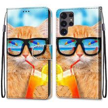 Load image into Gallery viewer, Coloured Drawing Cross Texture Horizontal Flip Leather Phone Case with Holder &amp; Card Slots &amp; Wallet &amp; Lanyard, For Samsung Galaxy S22 Ultra 5G