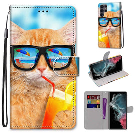 Coloured Drawing Cross Texture Horizontal Flip Leather Phone Case with Holder & Card Slots & Wallet & Lanyard, For Samsung Galaxy S22 Ultra 5G