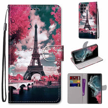Load image into Gallery viewer, Coloured Drawing Cross Texture Horizontal Flip Leather Phone Case with Holder &amp; Card Slots &amp; Wallet &amp; Lanyard, For Samsung Galaxy S22 Ultra 5G