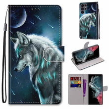 Load image into Gallery viewer, Coloured Drawing Cross Texture Horizontal Flip Leather Phone Case with Holder &amp; Card Slots &amp; Wallet &amp; Lanyard, For Samsung Galaxy S22 Ultra 5G